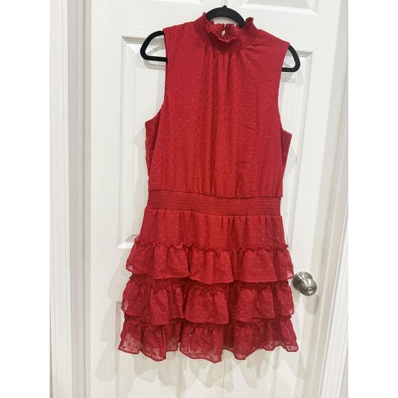 Sam and Jess Dress Womens XL Red Mock Neck Ruffle Tiered Clip Dot 937242180 - Picture 1 of 14